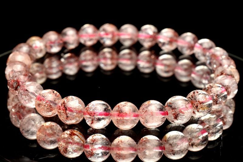 1点物 煌めきたっぷり内包 ストロベリークォーツ レピドクロサイトインクォーツ 6.5mm ブレスレット パワーストーン 天然石 _MC707