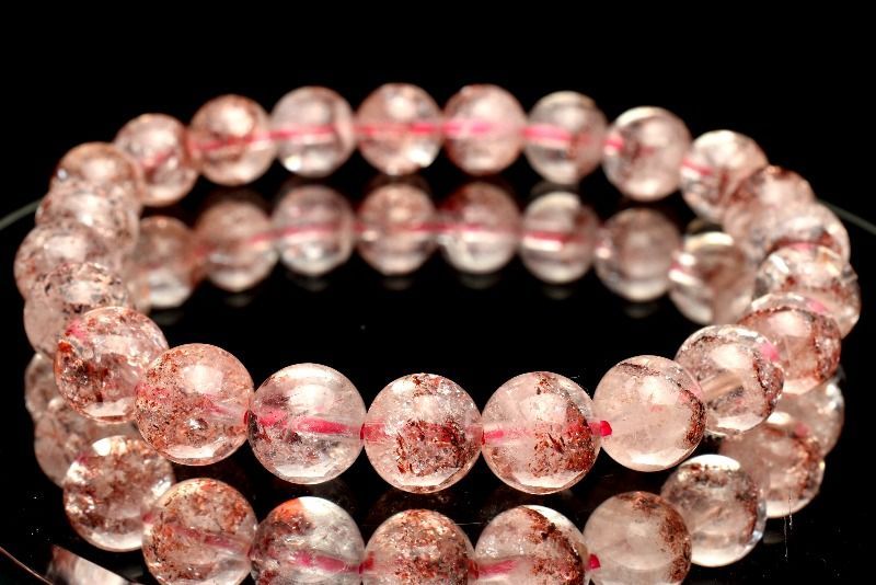 1点物 煌めきたっぷり内包 ストロベリークォーツ レピドクロサイトインクォーツ 8mm ブレスレット パワーストーン 天然石 _MC709