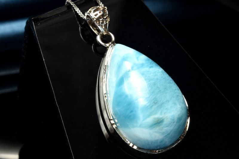 1点物 シルバー925 ラリマー 24x16mm ドロップ ペンダントトップ パワーストーン 天然石 _PC6904