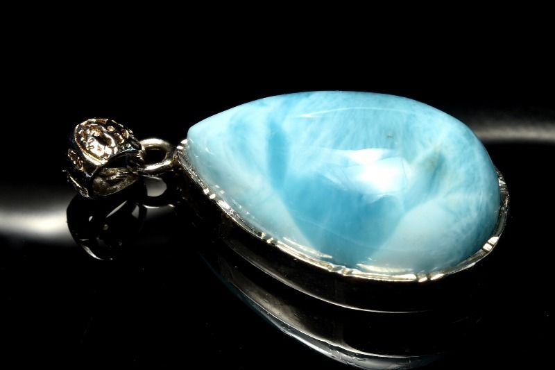 １点物 シルバー925 ラリマー 24 x 16 mm ドロップ ペンダントトップ パワーストーン 天然石 _PC 6904