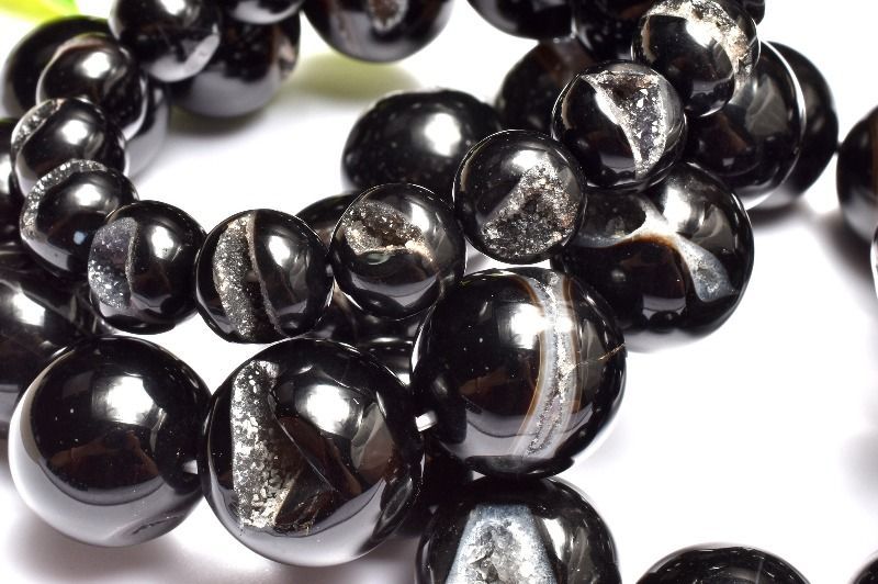 20mm オニキス 黒瑪瑙 笑口ジオード ブレスレット 1点物大珠◇笑口 