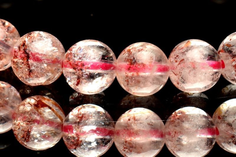 １点物 煌めきたっぷり内包 ストロベリークォーツ レピドクロサイトインクォーツ 6.5 mm ブレスレット パワーストーン 天然石 _MC 707