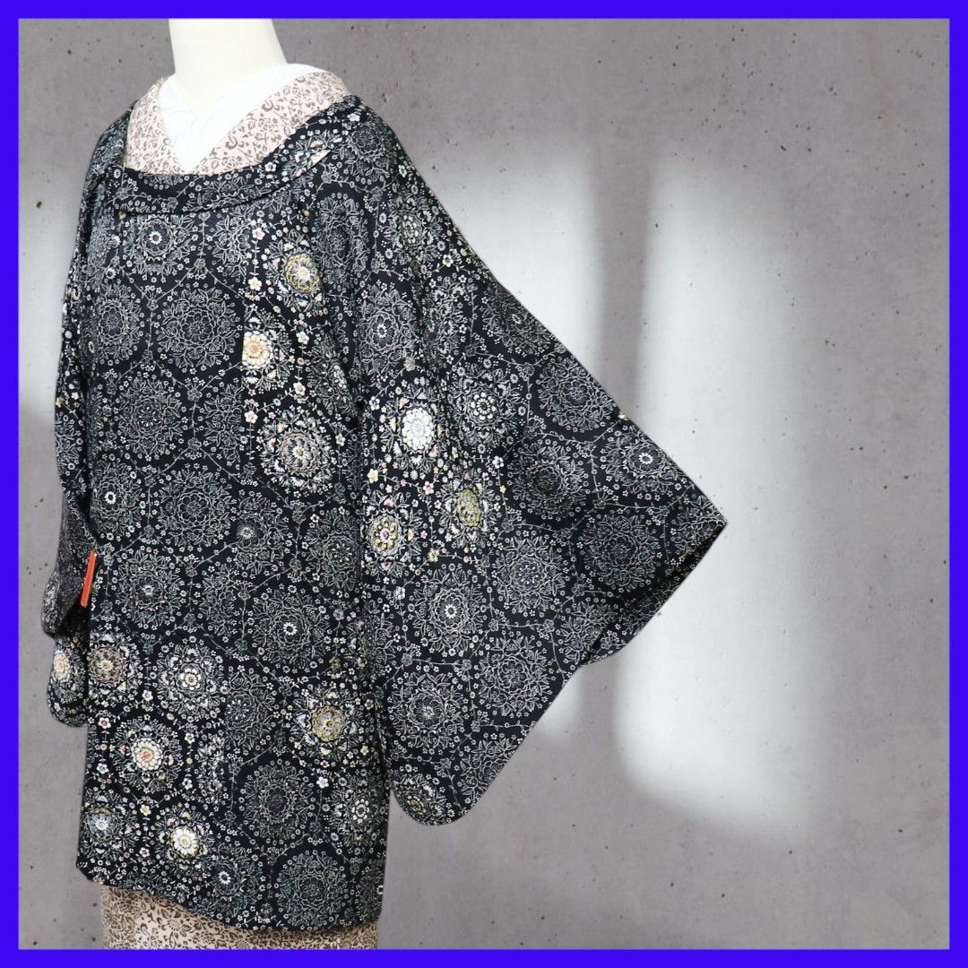 a 1202 ｡ 三日月とうさぎ SHOPフォローで きクーポン有り 正絹 アラベスク 道行コート 和装コート 都衿