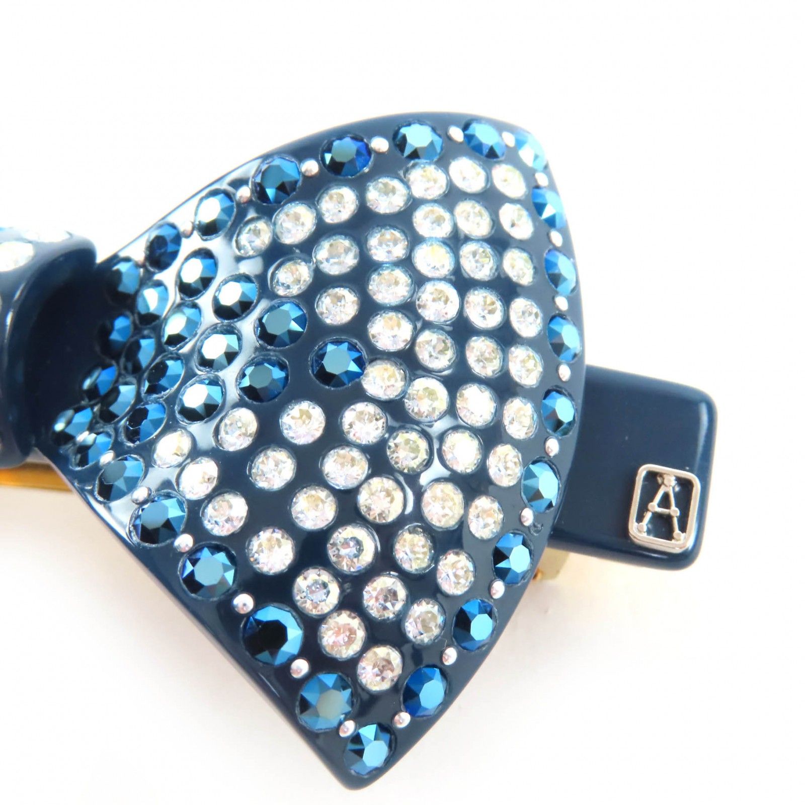 ALEXANDRE DE PARIS アレクサンドル ドゥ パリ クリスタル リボンバレッタ ヘア ネイビー系 保存袋付き フランス製 レディース GINKGOPHARMACY_COM