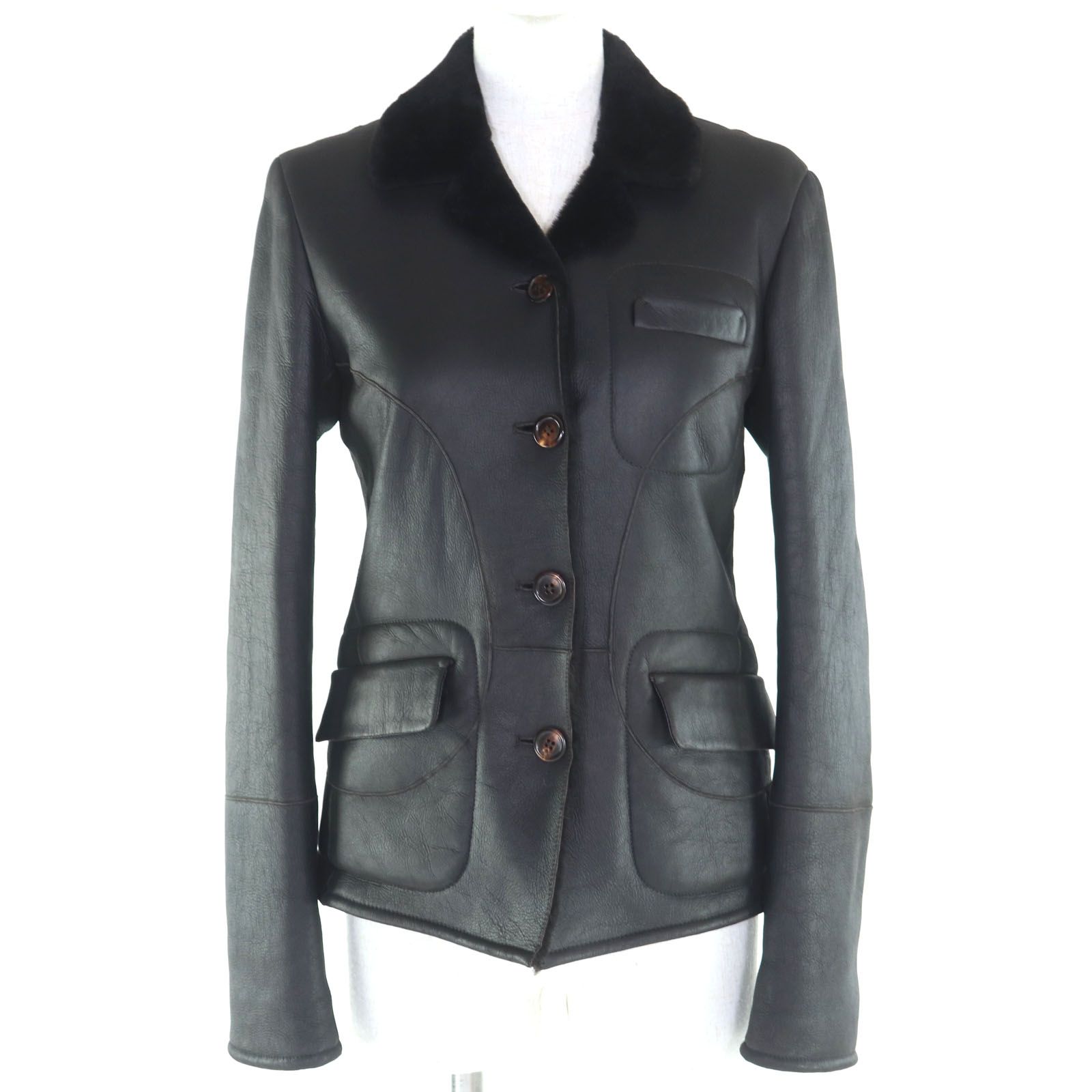 JIL SANDER ジルサンダー 11AW ラフシモンズ期 レザー ムートンジャケット ダークブラウン 36 イタリア製 レディース