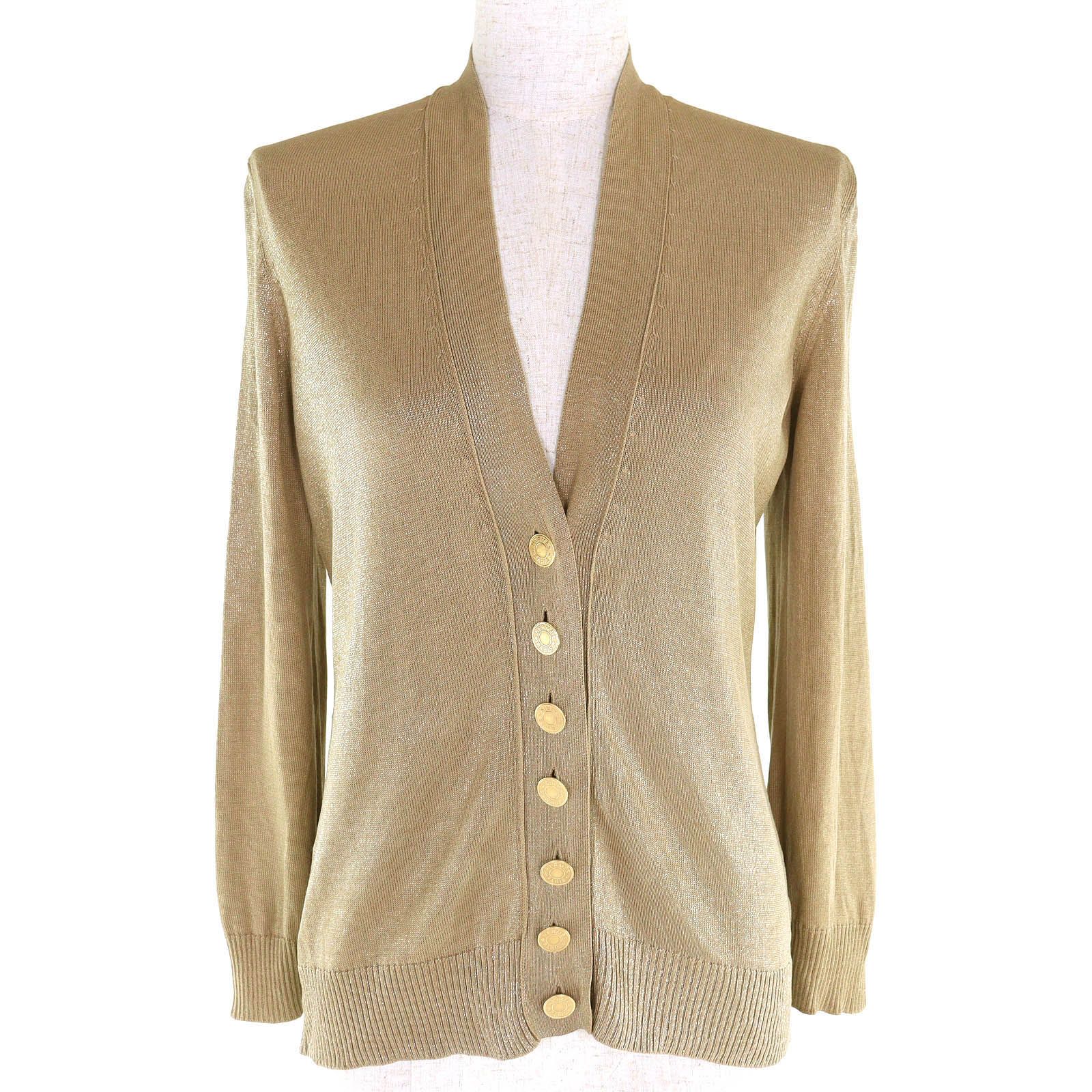 美品△HERMES エルメス シルク100％ セリエボタン ラメ Vネック ニット