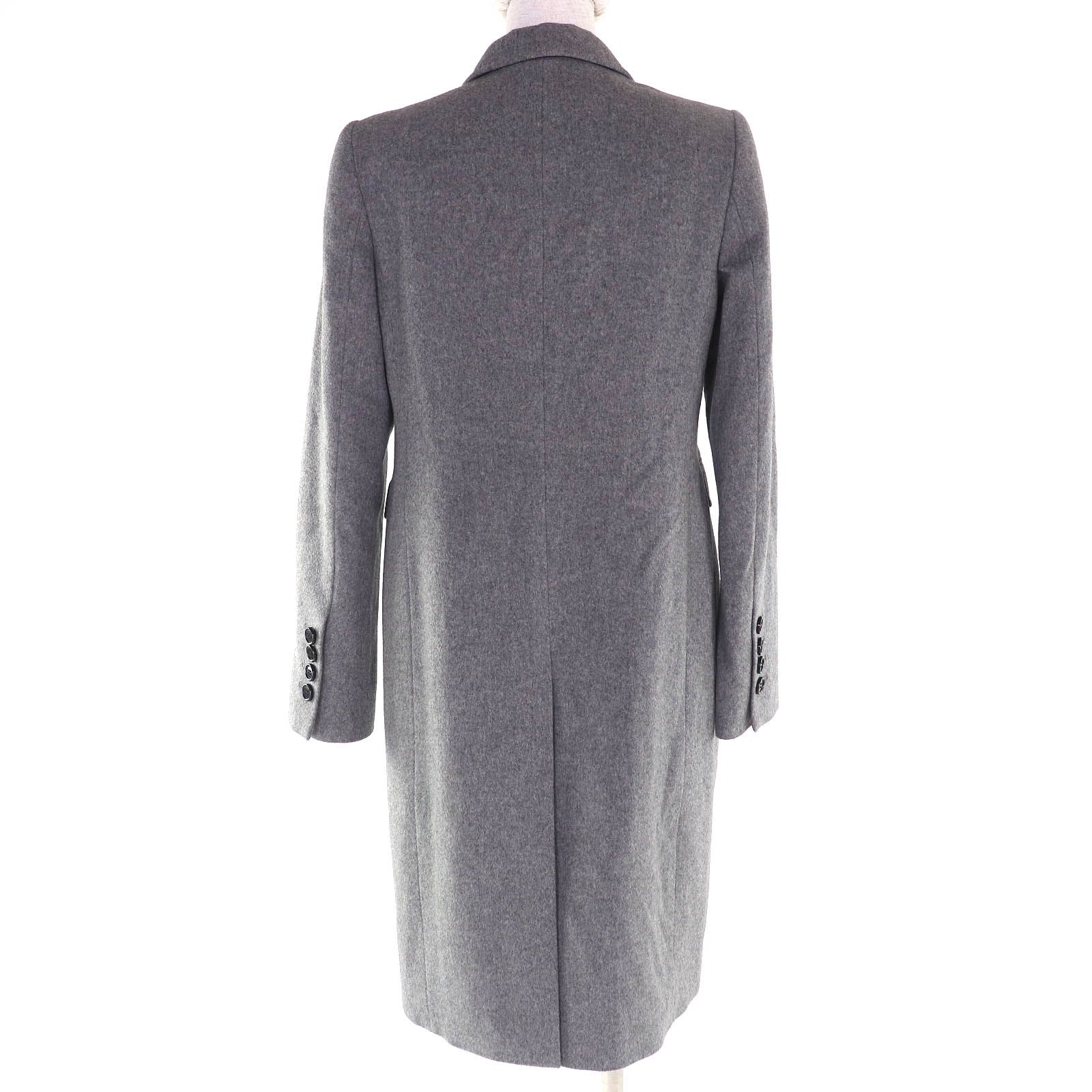 Aquascutum アクアスキュータム ウール カシミヤ 裏地ロゴ総柄 シングル チェスターコート グレー 8 レディース シンプルデザイン