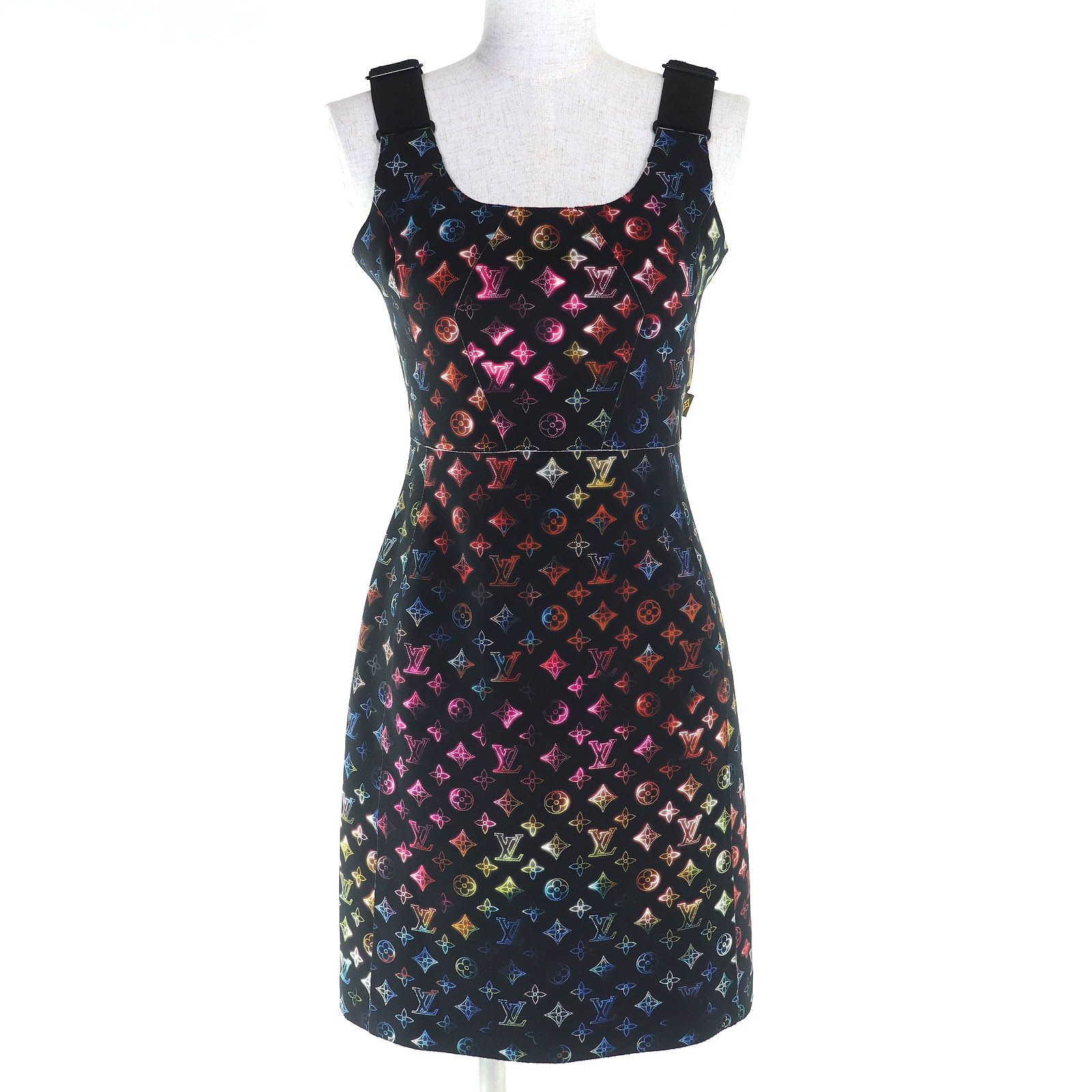LOUIS VUITTON ルイヴィトン 22SS Neon Mahina Monogram Fitted Dress ネオンマヒナモノグラムフィットドレス ワンピース ブラック マルチ 36 フランス製 レディース