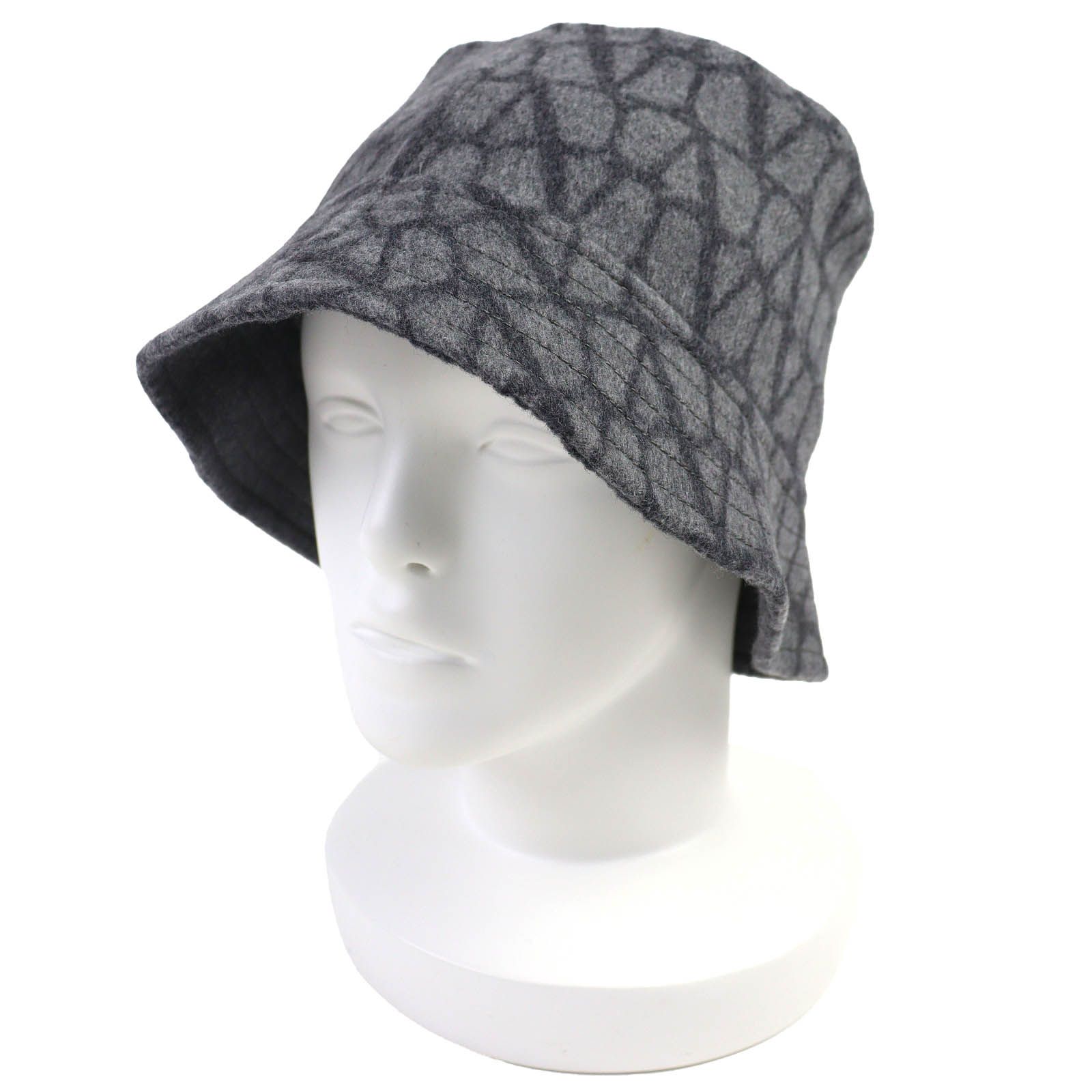 Valentino ヴァレンチノ 製 5W2HGA65MPF カシミヤ シルク混 イコノグラフ ウールバケットハット 帽子 グレー 56 イタリア製 レディース
