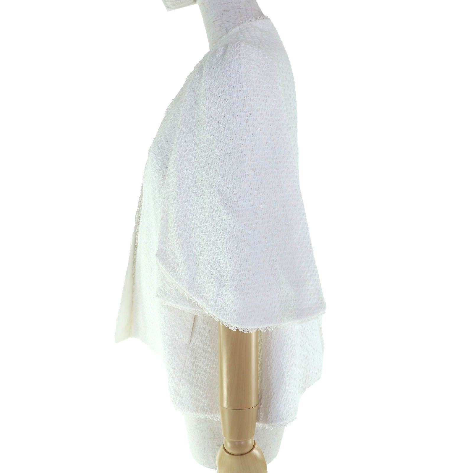 DRAWER ドゥロワー 6522-299-0972 コットン100% 五分袖 ノー フリンジ ニットジャケット ホワイト 36 レディース