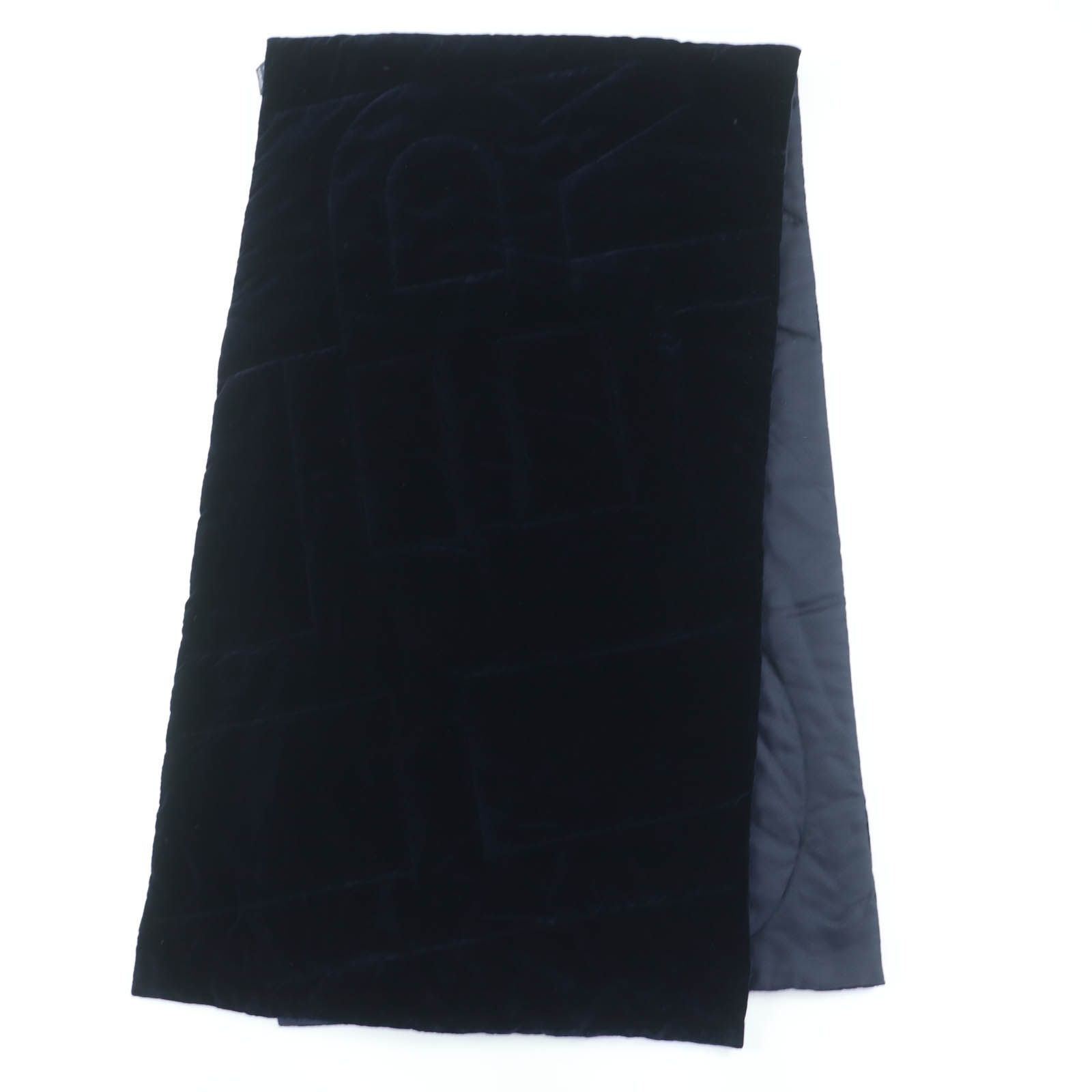 HERMES エルメス シルク100％ ロゴキルティング 中綿入り 大判 ショール マフラー ネイビー フランス製 レディース