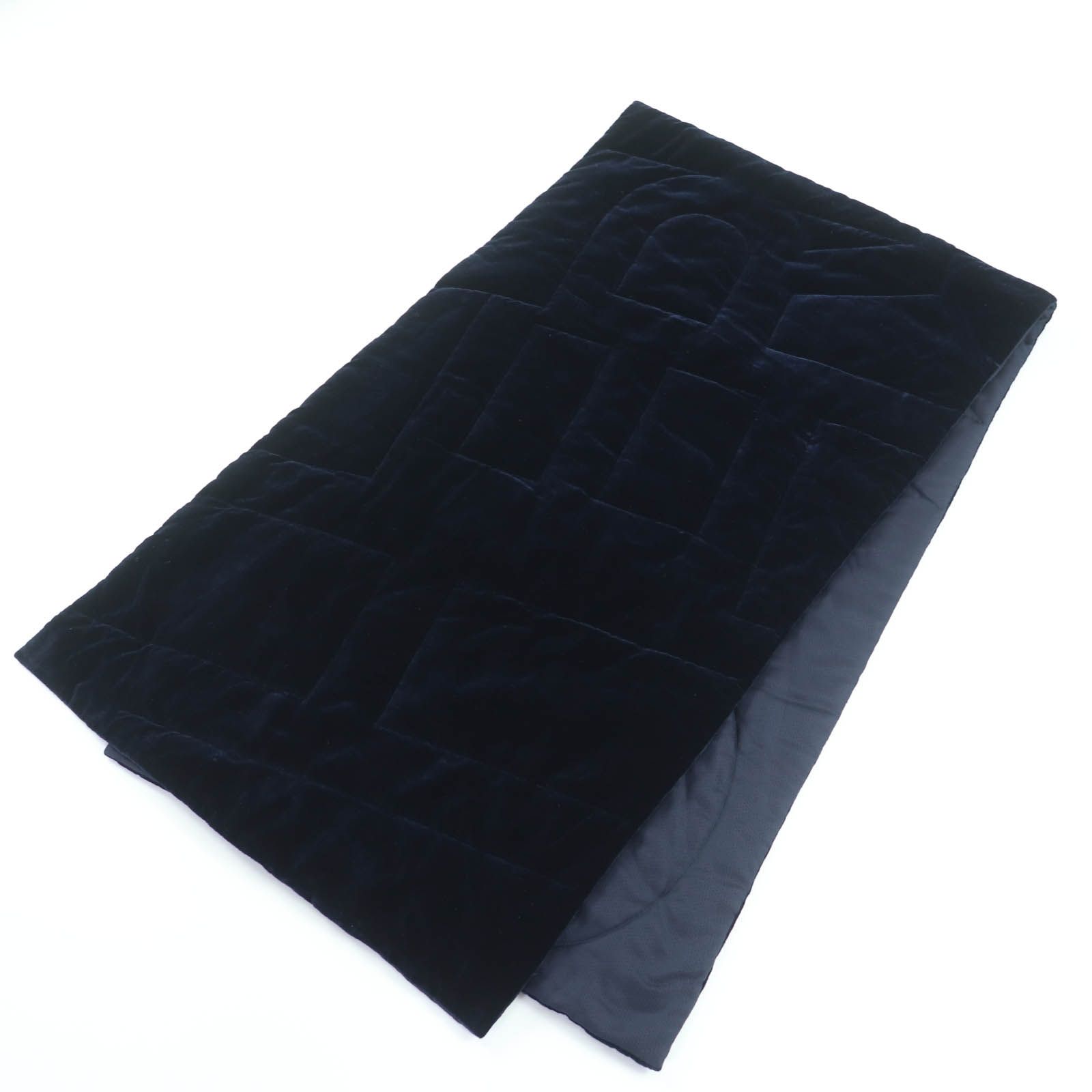 HERMES エルメス シルク100％ ロゴキルティング 中綿入り 大判 ショール マフラー ネイビー フランス製 レディース