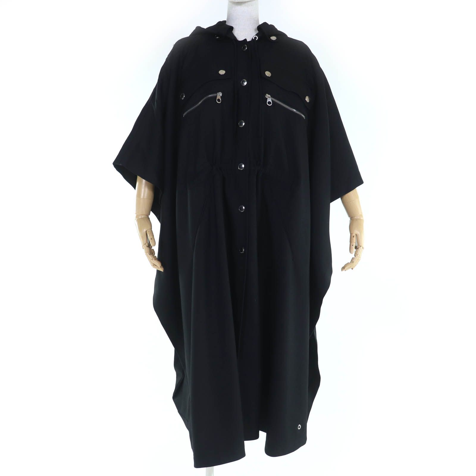 Chloe クロエ CHC18WMA11067 バージンウール100% ロゴボタン フード付 大判 ポンチョ ケープ コート ブラック 34 レディース