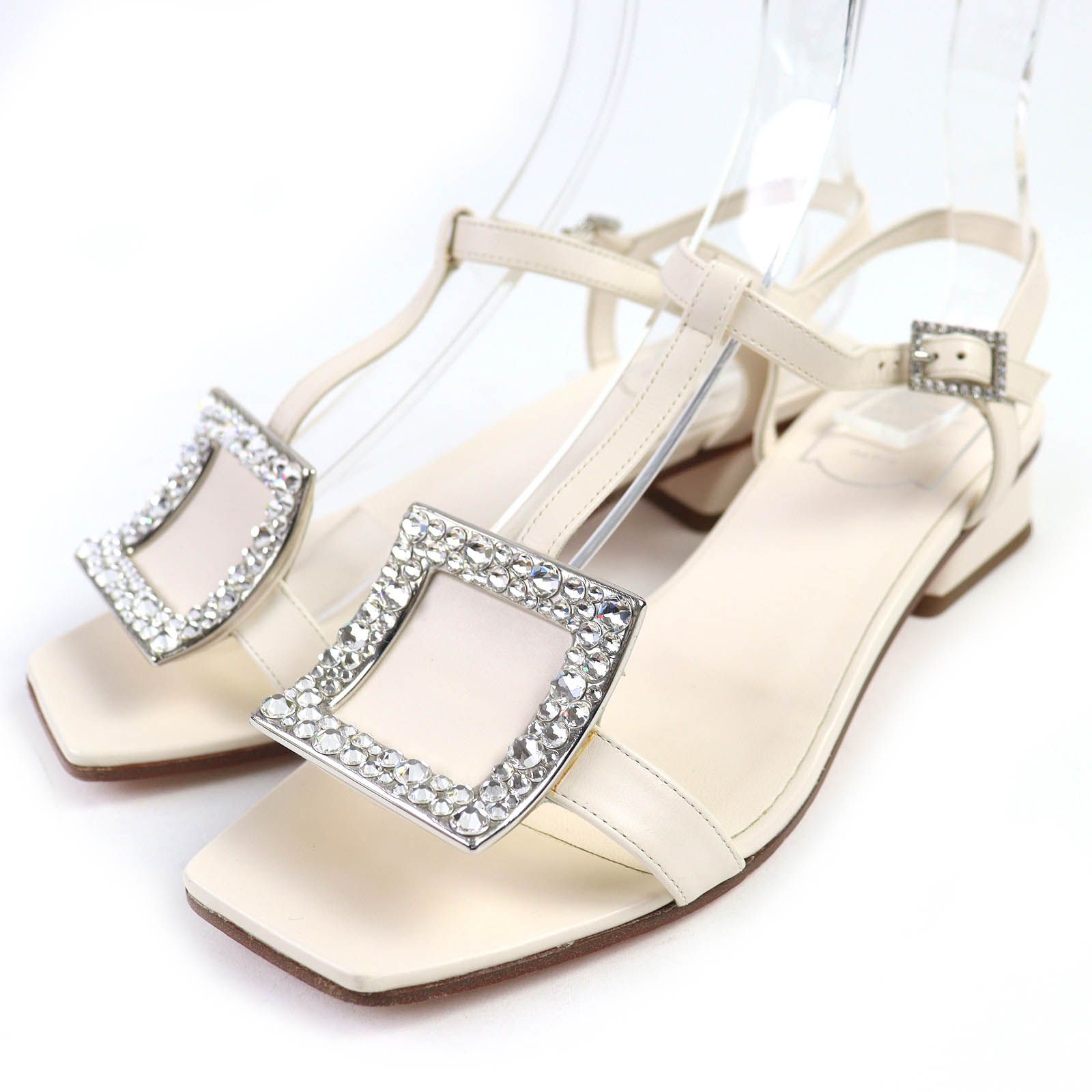 Roger Vivieミュール37ビジュー 美品△ROGER VIVIER ロジェヴィヴィエ ビジュー アンクルストラップ