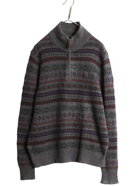 ポロ ラルフローレン ハーフジップ ニット セーター メンズ L ウール カシミヤ 長袖セーターフェアアイル ハイネック 総柄 ノルディック