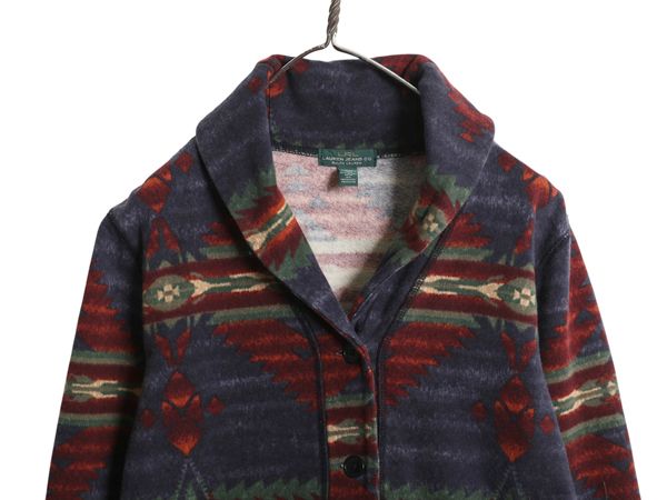 00s ラルフローレン ネイティブ柄 ショール スウェット ジャケット レディース L ポロ カーディガン 羽織り 前開き 裏起毛
