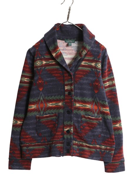 00s ラルフローレン ネイティブ柄 ショール スウェット ジャケット レディース L ポロ カーディガン 羽織り 前開き 裏起毛