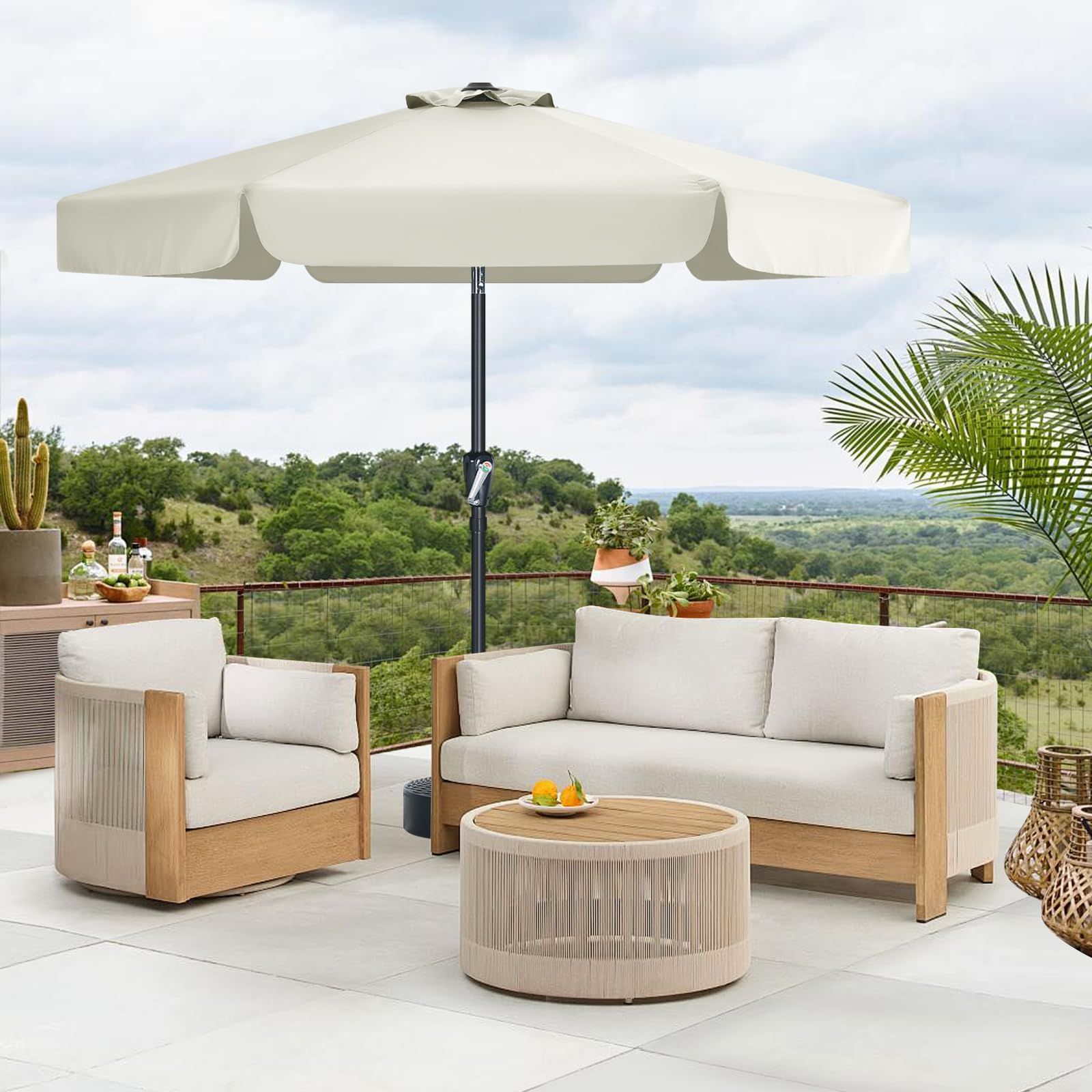 ハンドル回転式 角度調節 日よけ 240cm 撥水 庭 ×高さ203cm 270cm アウトドア 直径230cm スカラップ付きガーデンパラソル 230cmアイボリー マスターキャノピー MASTERCANOPY