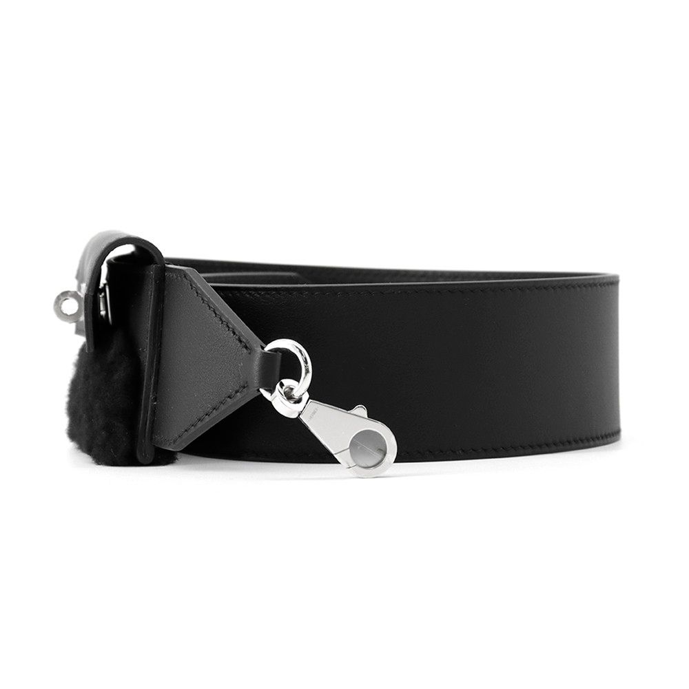 エルメス ショルダーストラップ バンドリエール ケリーポケット ブラック シルバー金具 スイフト ムートン B刻印 黒