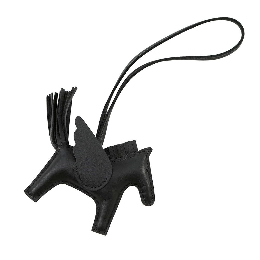  エルメス バッグチャーム ロデオPM ペガサス ブラック ラムスキン B刻印 黒 その他 小物