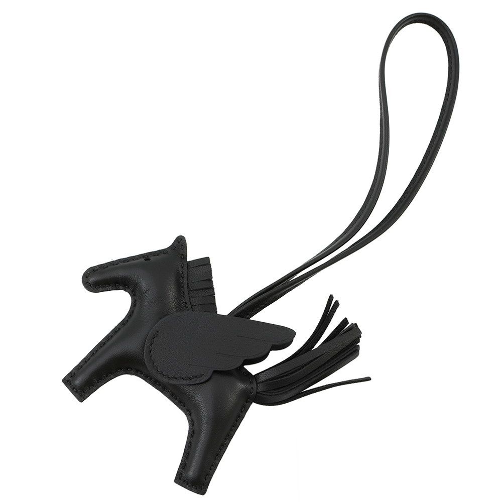 エルメス バッグチャーム ロデオPM ペガサス ブラック ラムスキン B刻印 黒