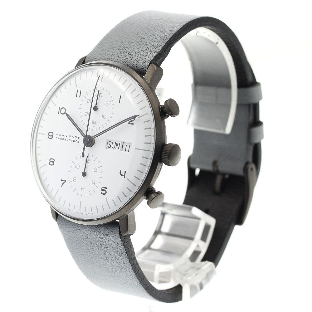  ユンハンス 027 4008 05 マックスビル クロノスコープ デイデイト 自動巻き メンズ 内箱 保証書付き_919018 自動巻き時計 腕時計(アナログ)