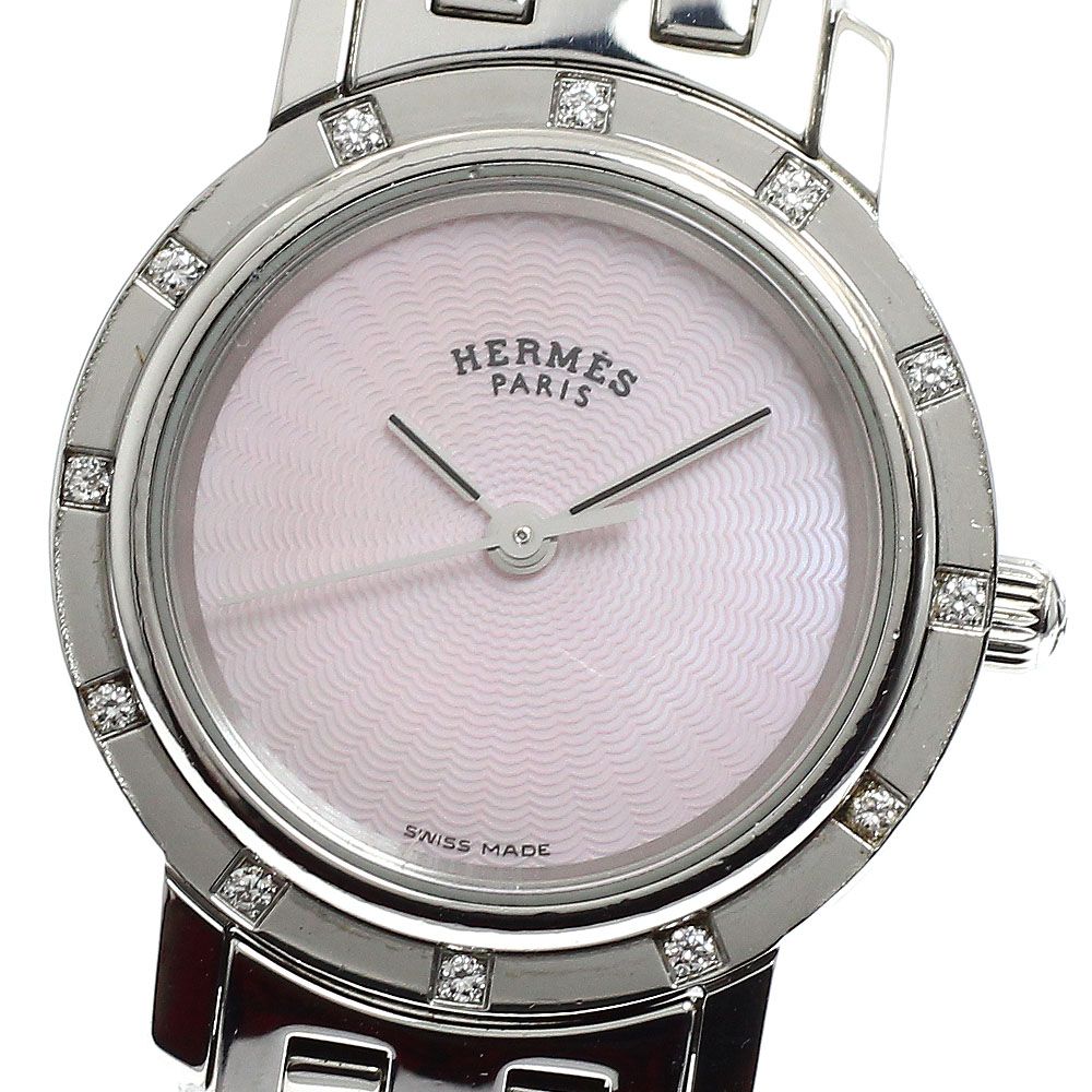 エルメス HERMES CL4.230 クリッパー ナクレ ベゼル 12Pダイヤ クォーツ レディース_917303