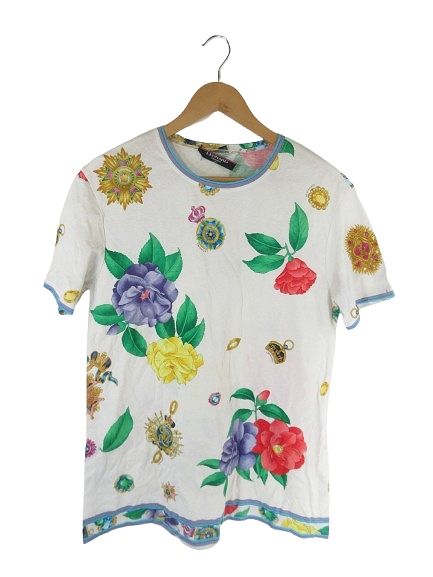 ◯LEONARD レオナール Tシャツ 半袖 花柄 総柄 M レオナール LEONARD プルオーバー Tシャツ 半袖 スリット 総柄 花柄