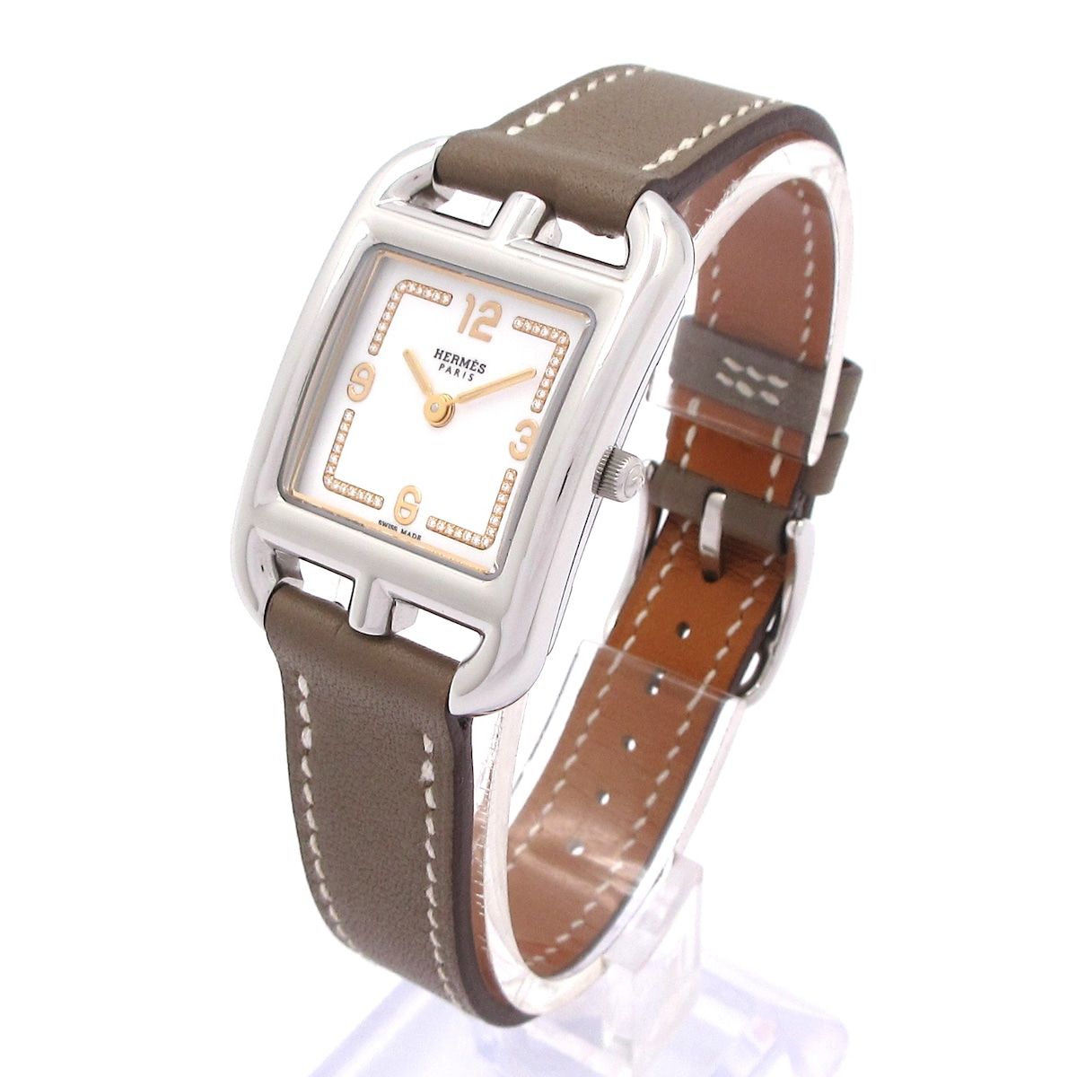 HERMES エルメス 腕時計 ケープコッド ドゥブルトゥール CC 1.312 レディース 革ベルト Z刻印 ダイヤモンド文字盤 白