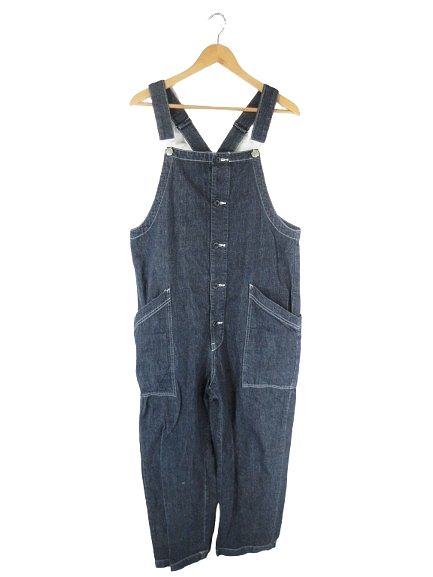 ハーベスティ HARVESTY A12007-4 オーバーオール サロペット デニム ロング ワイド ボタン 無地 ネイビー サイズ1 QQQ