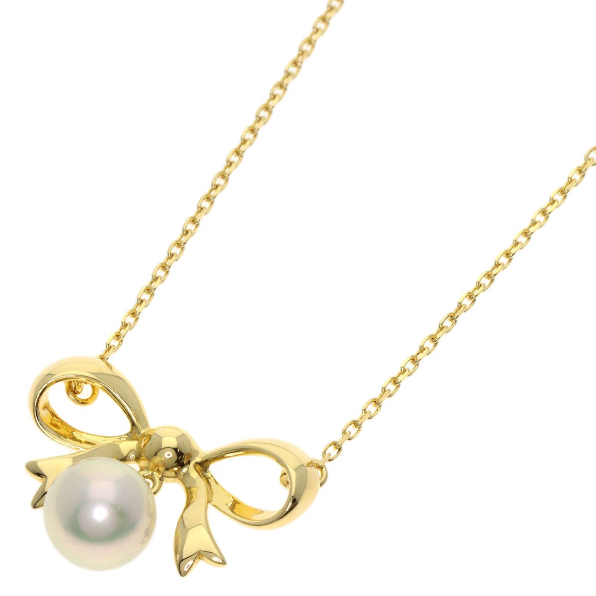 ミキモト リボン パール 真珠 ネックレス K 18 YG レディース