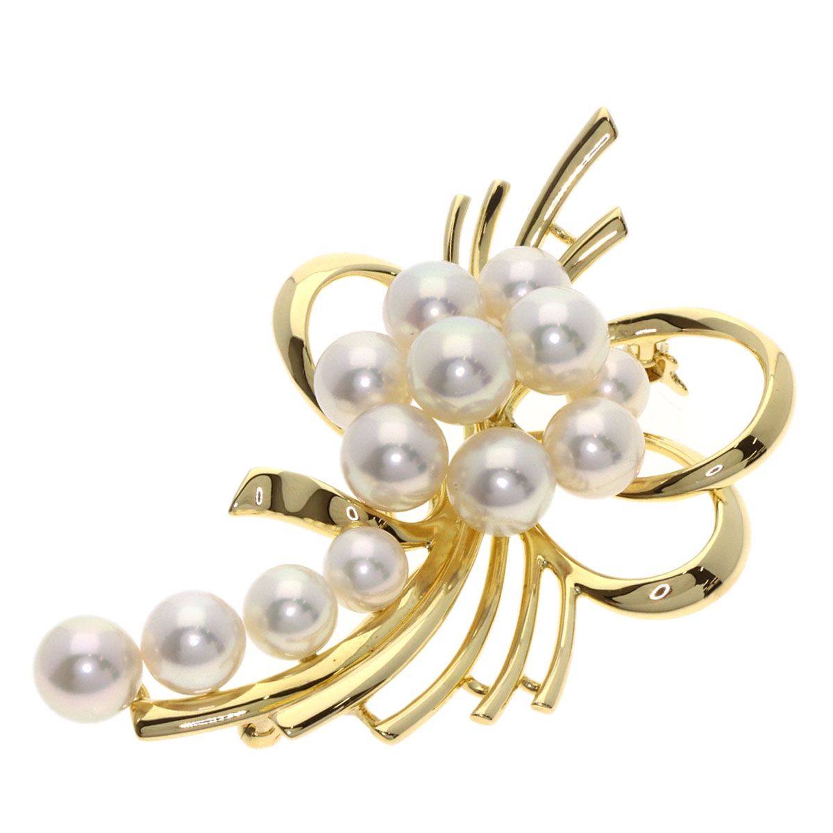 ミキモト パール 真珠 リボン ブローチ K 18 YG レディース
