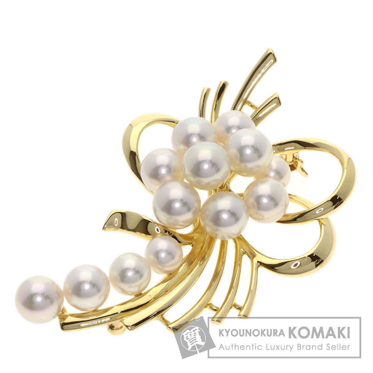 MIKIMOTO ミキモト パール 真珠 リボン ブローチ K18YG レディース
