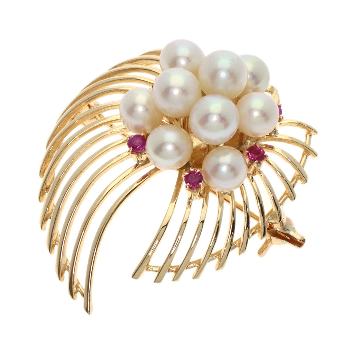 TASAKI タサキ パール 真珠 ルビー ブローチ K 14 PG レディース