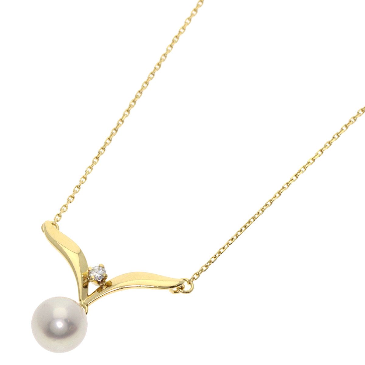 ミキモト パール 真珠 1 P ダイヤモンド ネックレス K 18 YG レディース