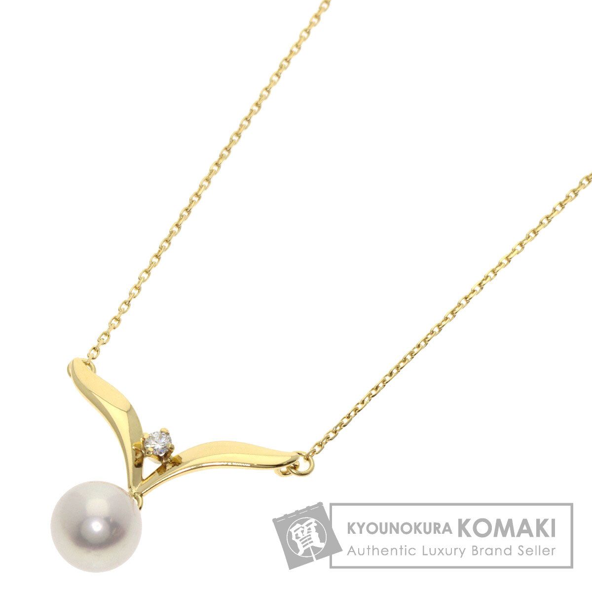 MIKIMOTO ミキモト パール 真珠 1P ダイヤモンド ネックレス K18YG レディース