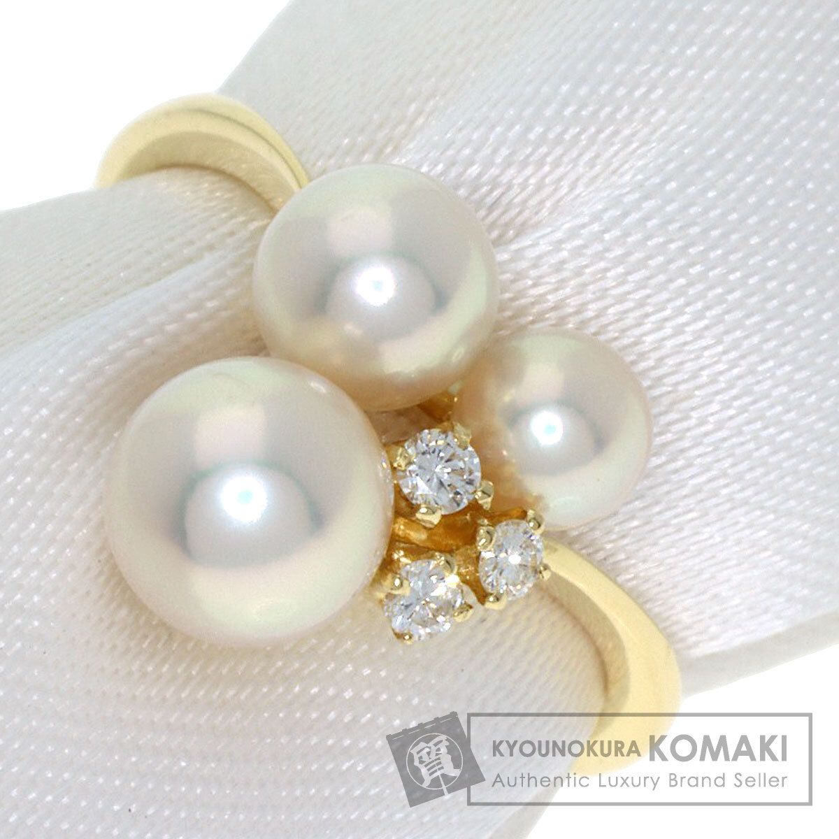 MIKIMOTO ミキモト パール 真珠 1P ダイヤモンド リング 指輪 K18YG レディース