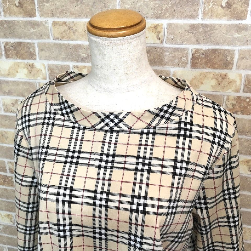  み LONDON トップス ベージュ チェック フリーサイズ 8 長袖 Tシャツ カットソー
