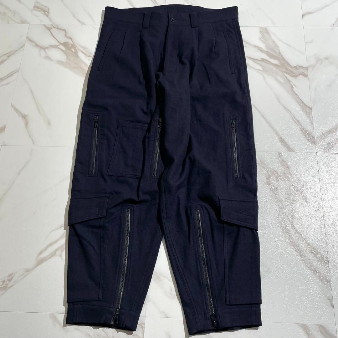 Y s for men ワイズフォーメン Yohji Yamamoto ヨウジヤマモト 90年代 90 archive アーカイブ 名作 ボンテージパンツ ファスナー ジップ ワイドテーパードパンツ フルレングス ネイビー 紺色 ウール Lサイズ相当 メンズ