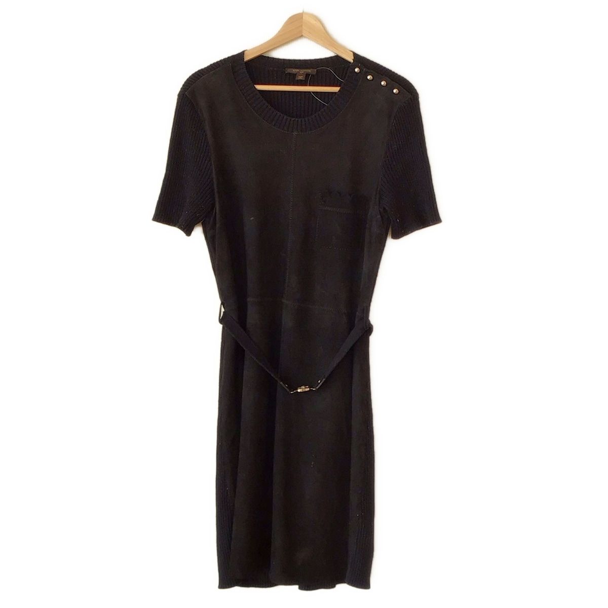 LOUIS VUITTON ルイヴィトン ワンピース レディース - 黒×ダークネイビー クルーネック 半袖 ひざ丈