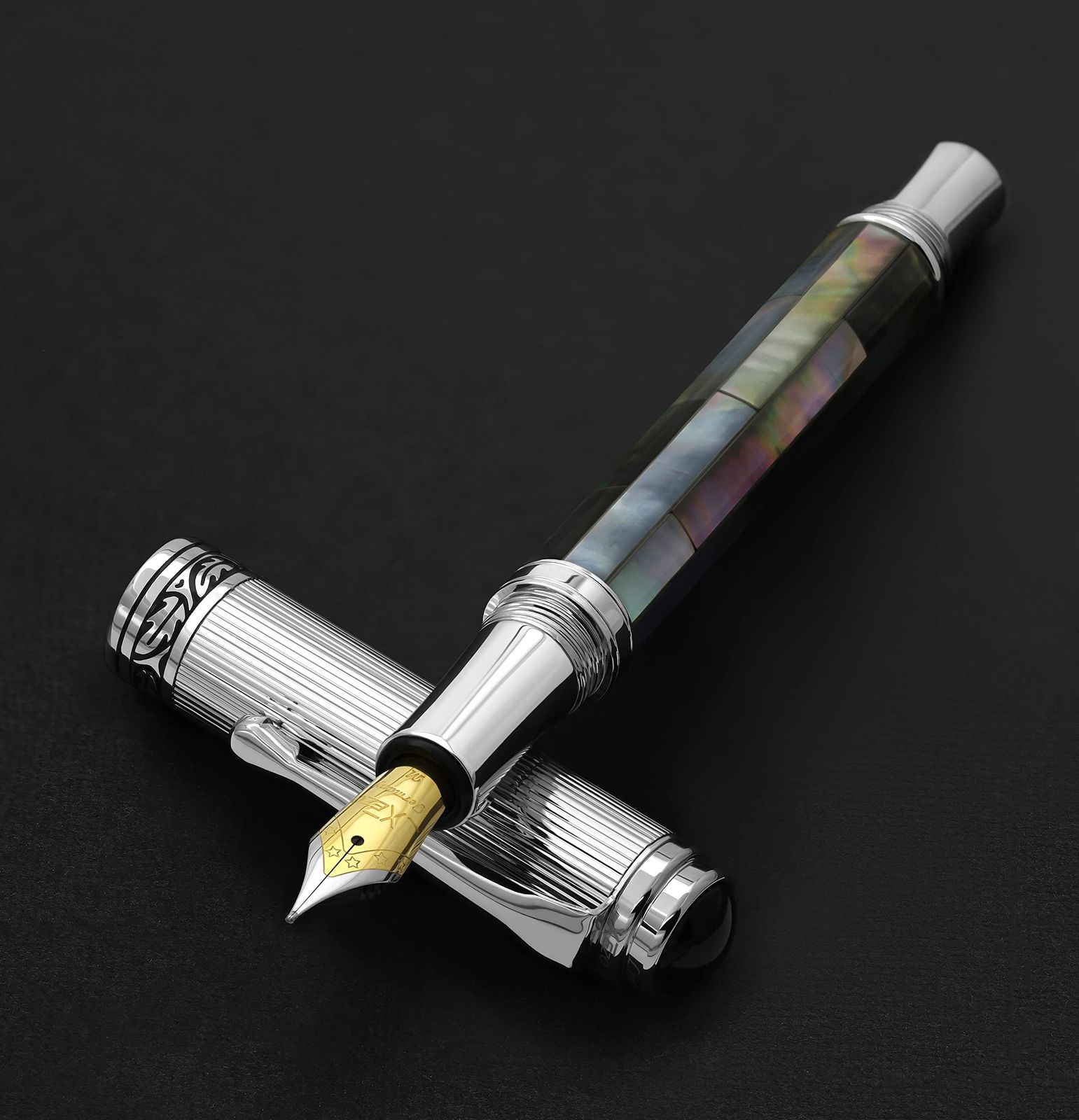 Xezo Maestro ブラックマザーオブパール万年筆 ミディアムニブ クロームメッキ 手作り ペン2本 ではありません