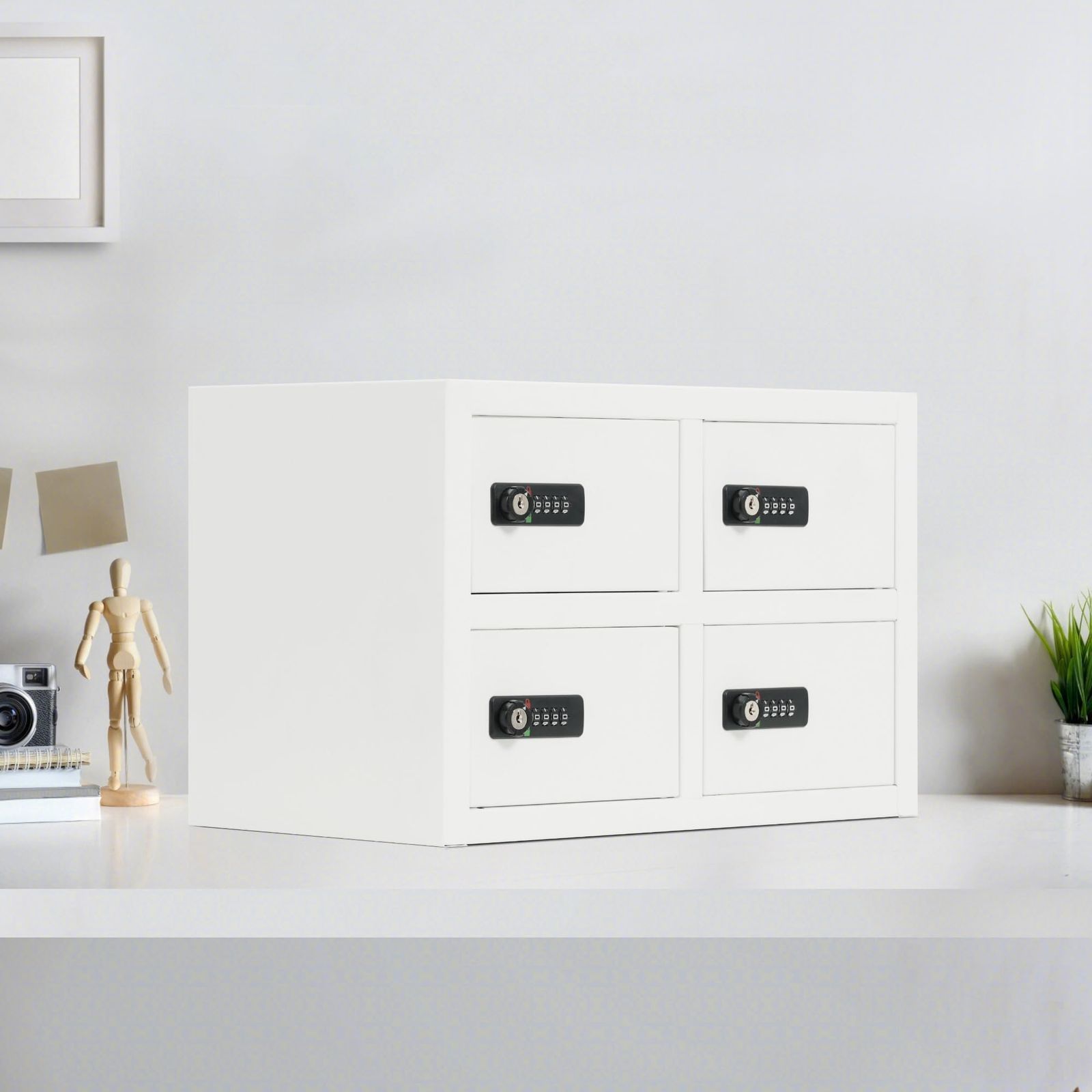 OSJ 品ロッカー 4人用 小型 品 金庫セキュリティキャビネット ダイヤル錠 完成品 小物収納 管理キー付き 防犯 品入れ オフィス 事務所 更衣室 学校 業務用 おしゃれ キャビネット スチール 日本語説明書付き