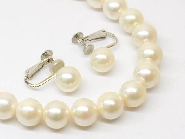 3F 5番 パール 真珠 ネックレス 約8.5~8.8mm 40cm イヤリング 約8.5mm レディース シルバー金具 7J