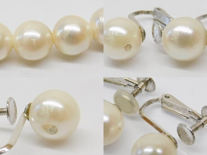  3 F 5番 パール 真珠 ネックレス 約8.5～8.8 mｍ 40 cm イヤリング 約8.5ｍｍ レディース シルバー金具 7 J ネックレス アクセサリー