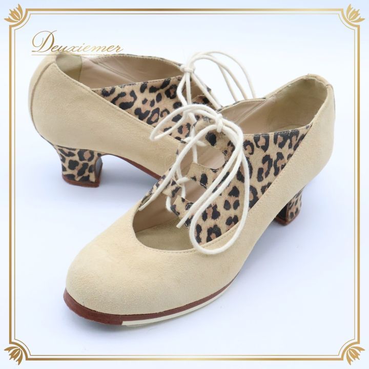 フラメンコ 衣装 ベゴーニャセルベラ 36サイズ 靴 シューズ ヒール レディース ベージュ系 釘 ヒョウ柄 BegonaCervera スウェード ダンス 舞台 発表会 イベント おしゃれ かわいい 紐 フラメンコ衣装 釘有り