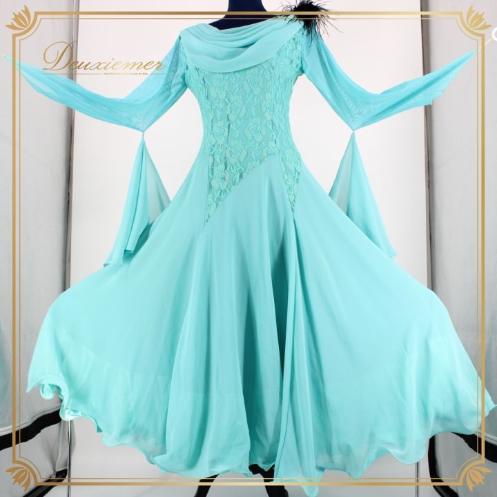 社交ダンス 衣装 ドレス ワンピース パーティ衣装 レディース オールシーズン prima boutique プリマブティック 水色 ブルー系 軽やか 薄手 フロート付き ふんわり広がるシルエット 花柄レース 洗練存在感 上品