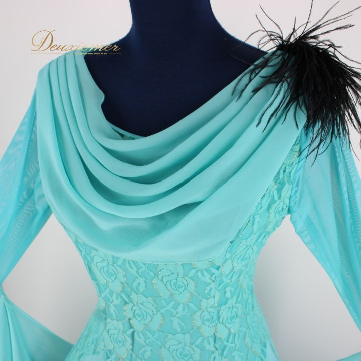 社交ダンス 衣装 ドレス ワンピース パーティ衣装 レディース オールシーズン prima boutique プリマブティック 水色 ブルー系 軽やか 薄手 フロート付き ふんわり広がるシルエット 花柄レース 洗練存在感 上品