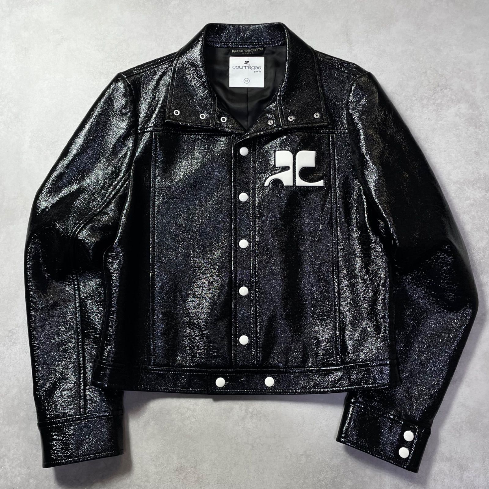 Courrges クレージュ シャイニービニールジャケット ライダース サイズ50 黒
