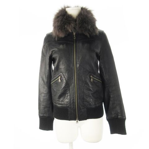 ノンブルアンペール NOMBRE IMPAIR ライダースジャケット シングル ダブルジップ ラムレザー 羊革 フォックスファー 毛皮 F 黒 ブラック CK9 GY18