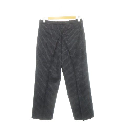 ドゥロワー Drawer パンツ スラックス ワイド タック ストレート ウール ストレッチ ストライプ 38 M 紺 ネイビー AH17 GY11